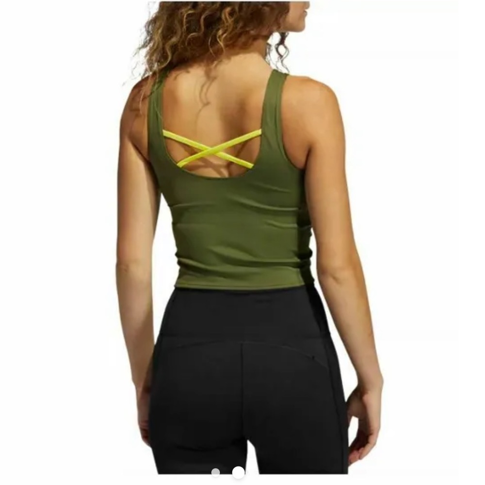 NWT Adidas Women's Crop Tank Medium Support Sports Bra Green Size Small - Picture 2 of 11